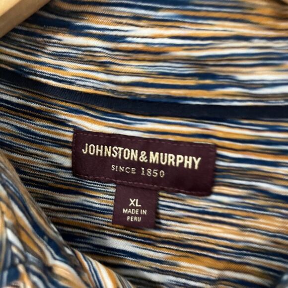 Johnston & Murphy Men's Blue & Yellow Print Short Sleeve Polo Top Size XL - Picture 3 of 5